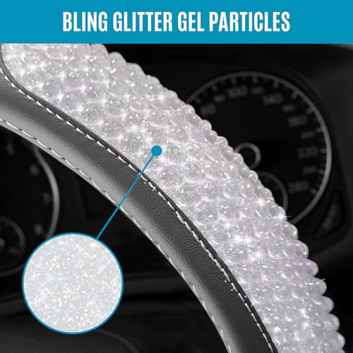 PIC AUTO Steering Wheel Cover, Glitter Gel Particles & Beige Luxury Leather Car Steering Cover, Universal Fit 14.5"-15.5" Anti-Slip Car Wheels Cover for Girls & Women - color: Beige