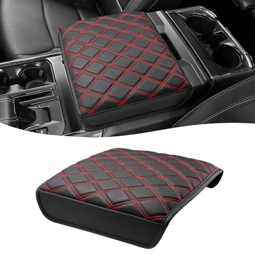 Center Console Armrest Cover for Ford F150 Lightning 2021 2022 2023 2024 2025 2026, Workstation Arm Rest Lid Protector Pad, Interior Accessories, Black-Red Stitch (Fits Work Surface Console Only) - size: Work Surface, 21-26 F150, Red Stitch