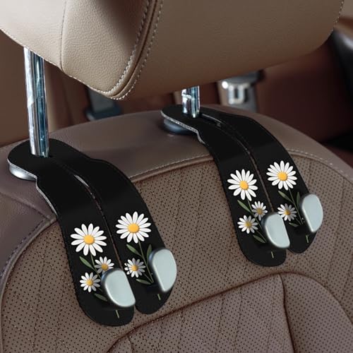 CoBak Purse Hook for Car - Universal Premium Stitched Leather and Aluminum-Magnesium Alloy Double Car Seat Back Storage Hook for Purses, Handbags, Bags (2 Pack),Daisy - color: Daisy, size: Double-Hooks