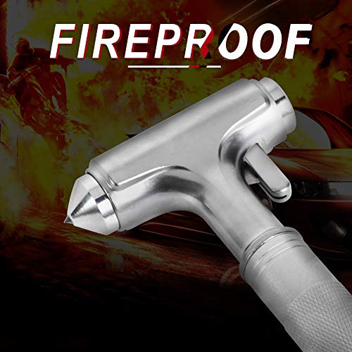 MOTORBUDDY Car Safety Hammer, Fireproof Metal Emergency Escape Hammer with Hard Alloy Head Window Breaker and Seat Belt Cutter, Aluminium Alloy Emergency Escape Tool for Car Accidents - color: Silver