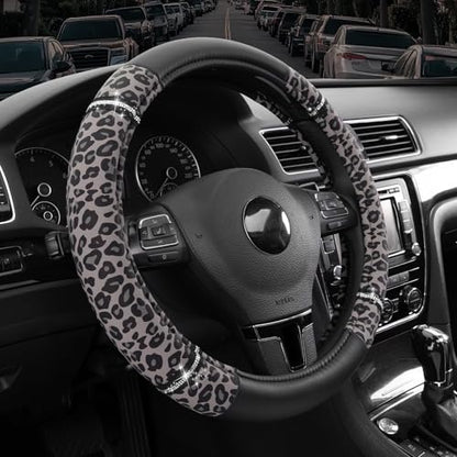Road Comfort Leather Steering Wheel Cover – Premium Anti-Slip Car Steering Wheel Grip Cover – Universal Fit for 14.5”–15” Cars, Trucks & SUVs - Leopard Pattern - color: Leopard