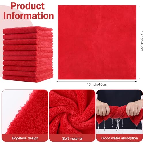 Tallew 15 Pcs Car Microfiber Towels Buffing Drying Wash Cleaning Cloths Plush Large Towels Thick Care Polishing Detailing Waxing Scratch Proof Towel, 15.75 x 15.75 Inch (Red) - color: Red