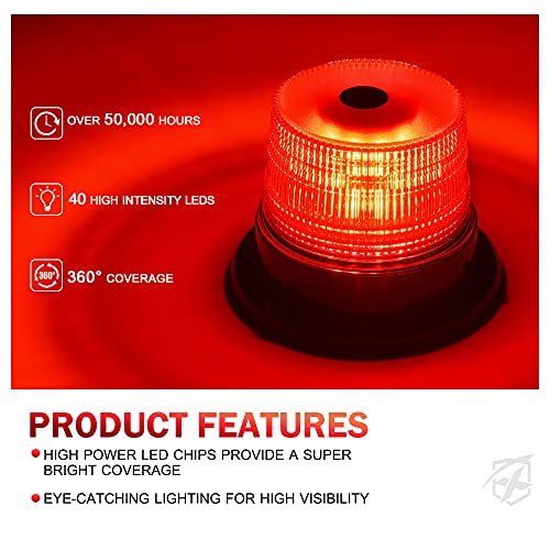 Xprite LED Beacon Light, Forklift Strobe Lights w/Magnetic Base for Construction Vehicles, TowTrucks, Security Patrol, Postal, Golf Carts, UTV ATV, Snow Plows-Red - color: Red