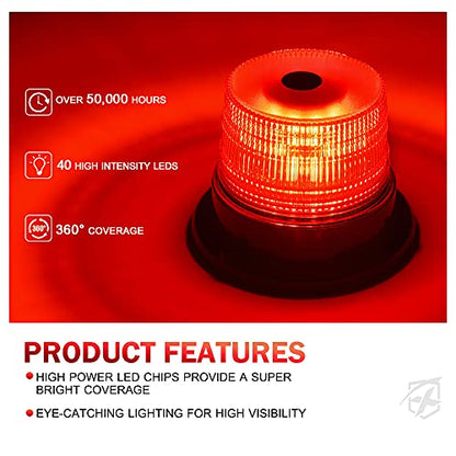 Xprite LED Beacon Light, Forklift Strobe Lights w/Magnetic Base for Construction Vehicles, TowTrucks, Security Patrol, Postal, Golf Carts, UTV ATV, Snow Plows-Red - color: Red