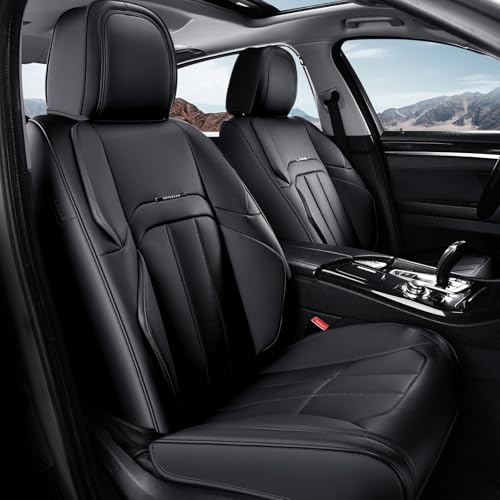 Coverado Car Seat Cover, Cover for Cars Front Seat, Premium Leather, Universal Fit Waterproof Seat Protectors, Car Seat Cushion Non-Slip for Most Cars-Black - color: Black, size: Front Pair