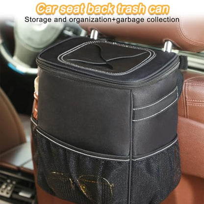 Car Trash Can with Lid and Storage Pockets, Leakproof Waterproof Vehicle Garbage Bin Organizer, Multipurpose Portable Auto Dustbin Container, Universal for SUV, Truck, RV