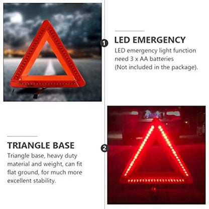 Triangle Reflective Light Kit Foldable Car Safety Sign with Led Function for Day and Night Use Includes Tripod Road Flasher for Enhanced Visibility