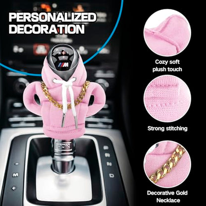 Funny Gear Shift Hoodie Cover, Car Shifter Knob Sweatshirt, Universal Stick Shift Cover for Car Gear Handle - color: Pink
