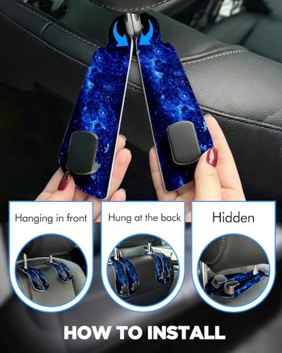 WOCOCN 2 Pack Car Purse Hook for Car Seat Headrest, Double-Sided PrintingPU Leather Purse Holder with Metal Hook, Cute Car Accessories for Women, Men (Car hook - Blue Starry Sky A) - color: Car hook - Blue Starry Sky A