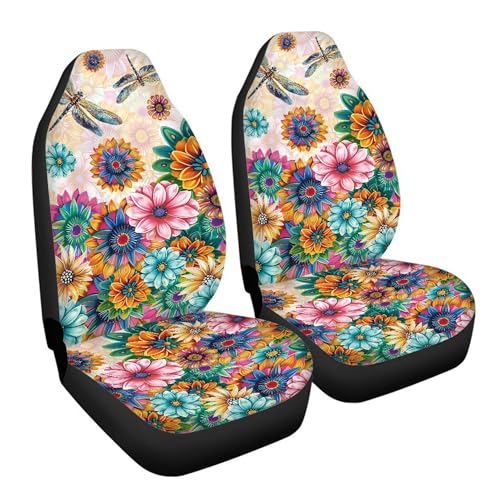 Boho Floral Dragonfly Print Car Seat Cover Front Seats Only,Waterproof Seats Covers for Car,SUV Sedan,Truck - color: Boho Floral Dragonfly