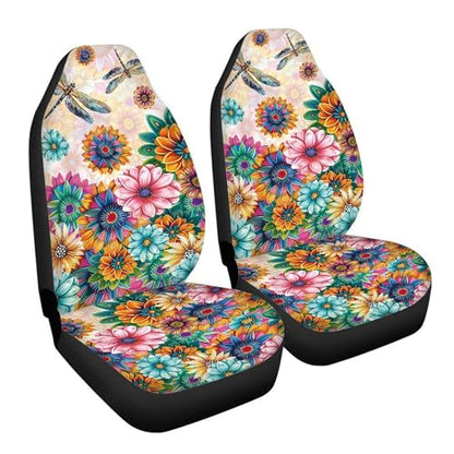 Boho Floral Dragonfly Print Car Seat Cover Front Seats Only,Waterproof Seats Covers for Car,SUV Sedan,Truck - color: Boho Floral Dragonfly