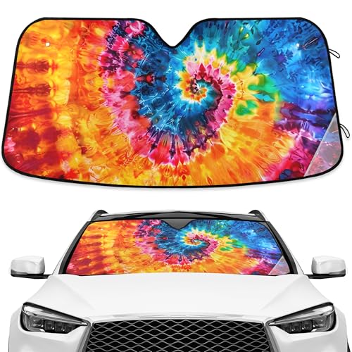 Rainbow Tie Dye Swirl Windshield Sunshade Car Sun Shade Blocks UV Rays Visor Protector Accordion Folding Sun Reflector Auto Sunshade for Truck SUV - color: D001
