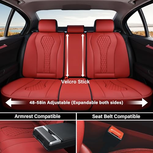 Coverado Car Seat Covers, Rear Car Seat Cover, 3-Pieces Leather Seat Cover, Red Car Seat Cushion, Luxury Seat Cover Seat Protector Universal Fit Most Cars - color: Red, size: Back Seat Cover