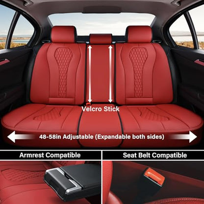 Coverado Car Seat Covers, Rear Car Seat Cover, 3-Pieces Leather Seat Cover, Red Car Seat Cushion, Luxury Seat Cover Seat Protector Universal Fit Most Cars - color: Red, size: Back Seat Cover