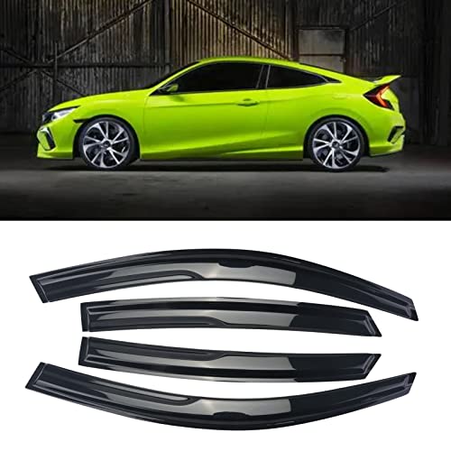 Window Visor Tape-on Side Deflectors Vent Rain Guard 2016-2020 Civic 10th 4-Door Sedan Vent Window Visors, Vent Deflector 4 pcs - size: 2016-2021 Civic Sedan