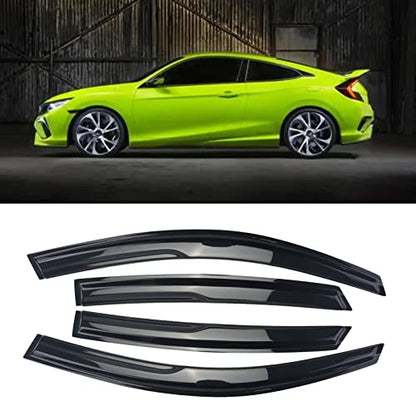 Window Visor Tape-on Side Deflectors Vent Rain Guard 2016-2020 Civic 10th 4-Door Sedan Vent Window Visors, Vent Deflector 4 pcs - size: 2016-2021 Civic Sedan