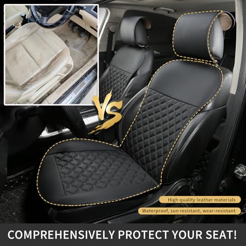 2pcs Car Seat Covers,Leather Water Proof Material No Slip Soft Car Seat Protector Side not Wrapped,for Car with Airbags,Seat Covers Universal for Most Automotive,Suvs,Vans,Trucks (Black) - color: Black