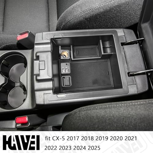 HGWEI Center Console Organizer Compatible with Mazda CX-5 2017 2018 2019 2020 2021 2022 2023 2024 2025 Accessories, Armrest Insert Tray Storage Coin Holder (Not for 2026), Black Trim