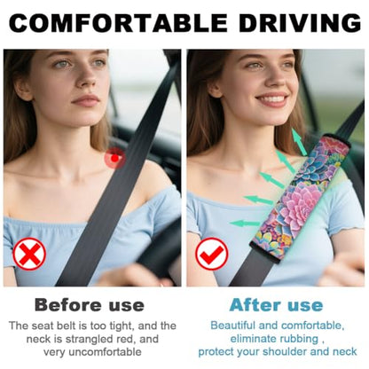 2Pcs Soft Auto Seat Belt Cover Pad Succulents Plant Colorful Car Seatbelt Shoulder Cushion for Comfortable Driving, Compatible with All Cars' Seatbelt and Backpack Straps - color: Succulents