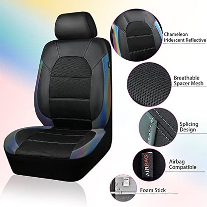 CAR PASS Leather seat Covers,Automotive Universal Sport car seat Cover Super 5mm Composite Sponge Inside,Airbag Compatible fits Most SUVs, Trucks,and Vans (Full Set,Chameleon Iridescent Reflective) - color: Black Chameleon Iridescent, size: Full Set