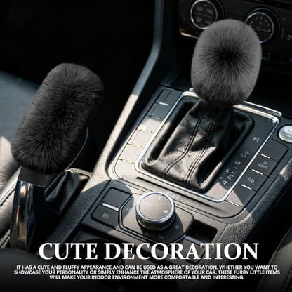 2PCS Plush Car Gear Shift Knob Cover & Handbrake Cover, Shift Knob Protector, Soft Fluffy Gear Handbrake Protective Sleeves, Shifter Lever Brake Handle Warm Plush Set for Cars (Black) - color: Black