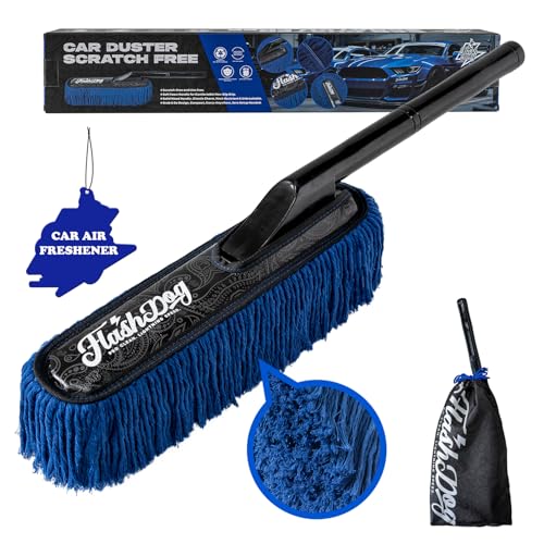 Flash Dog Car Duster Exterior - 25" Wood Handle Wax Cotton Hair Scratch Free Cleaning for Cars/SUV/Truck/RV Roofs & Windshields | Waterless Dust & Pollen Remover - color: Walnut