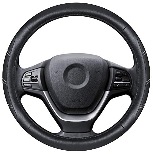 Elantrip Leather Steering Wheel Cover 15 1/2 to 16 inch Universal Large Soft Grip Breathable for Car Truck SUV Jeep Anti Slip Black - color: Black, size: 15 1/2 - 16 inch