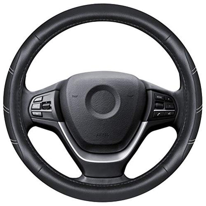 Elantrip Leather Steering Wheel Cover 15 1/2 to 16 inch Universal Large Soft Grip Breathable for Car Truck SUV Jeep Anti Slip Black - color: Black, size: 15 1/2 - 16 inch