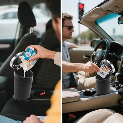 Car Trash Can Bin with Lid - 2 Pack, Leakproof Garbage Can for Vehicle, Mini Trash Bin with 180 Attached Trash Bags, Easy to Clean Cup Holder Trash Can for Car, Home, Office - color: Black&Silver 2
