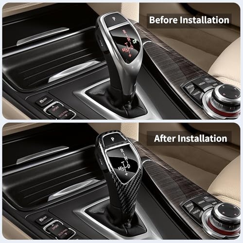 Real Carbon Fiber Gear Shift Konb Cover Trim Protector Compatible with BMW F20 F21 F22 F23 F30 F32 F33 F34 F35 F36 F06 F12 F13 F25 F26 F15 F16 GT3 I8 Automotive Interior Accessories(2010-2020)-Black - color: Black