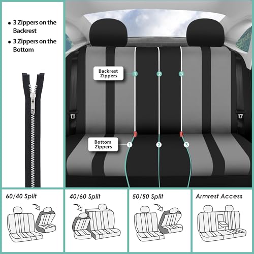 FH Group Striking Striped Car Seat Covers - Universal Fit, Washable Seat Covers for Cars, SUVs, Vans, Sedans, Gray, Rear Set - color: Gray, size: Rear Set