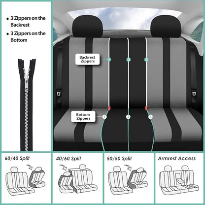 FH Group Striking Striped Car Seat Covers - Universal Fit, Washable Seat Covers for Cars, SUVs, Vans, Sedans, Gray, Rear Set - color: Gray, size: Rear Set