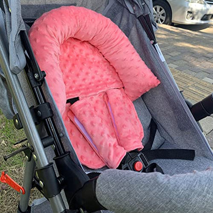 Baby Infant Head and Neck Support Pillow with Seat Belt for Car Seat -Extra Soft 3-in-1 Toddler Car Seat Insert Pad for Car Seats Water Pink - color: Water Pink