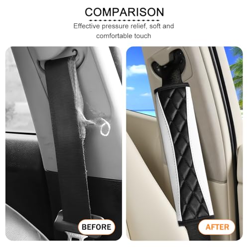 2PCS Car Seat Belt Cover, Soft Comfortable Leather Vehicle Seatbelt Shoulder Pad Cushion, Breathable Automotive Interior Seat Strap Harness Mat, Universal for RV SUV Truck (White) - color: White