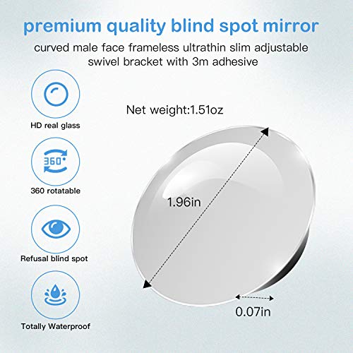 CUNCUI 2pcs Blind Spot Mirror, 360 Degree Adjustabe HD Glass, 2" Round HD Glass Convex Rear View Mirror, for any Car, Van, Suv and Trucks. - size: 1.97in(Round)