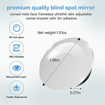 CUNCUI 2pcs Blind Spot Mirror, 360 Degree Adjustabe HD Glass, 2" Round HD Glass Convex Rear View Mirror, for any Car, Van, Suv and Trucks. - size: 1.97in(Round)