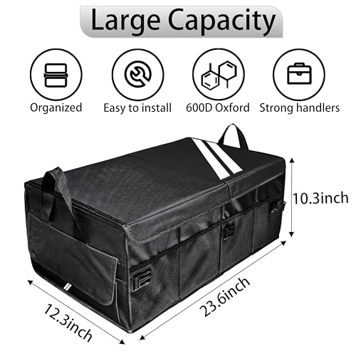 YOSRTER for Dodge Charger Durango Challenger Ram Car Trunk Organizer Collapsible Storage Box with Handle Foldable Lid Non Slip Bottom Sturdy Base Panel 2 Compartment White Trim - color: White Trim