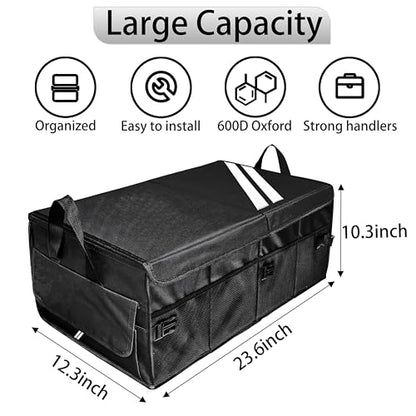 YOSRTER for Dodge Charger Durango Challenger Ram Car Trunk Organizer Collapsible Storage Box with Handle Foldable Lid Non Slip Bottom Sturdy Base Panel 2 Compartment White Trim - color: White Trim