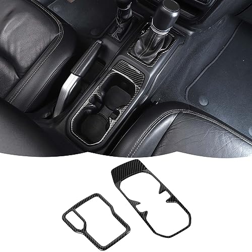 Carbon Fiber Cup Holder Trim Cover Gear Shift Cover Center Console Decoration Interior Accessories Compatible with Jeep Wrangler JL JLU & Gladiator JT 2018-2024 - color: Carbon Fiber Grain