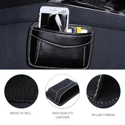 Car Seat Side Pocket Organizer, Premium PU Leather Auto Console Side Pocket, Universal Gap Bag & Pen Holder for Car, Mini Storage Pouch for Phone, Sunglass, Document and Automotive Tray(Black)