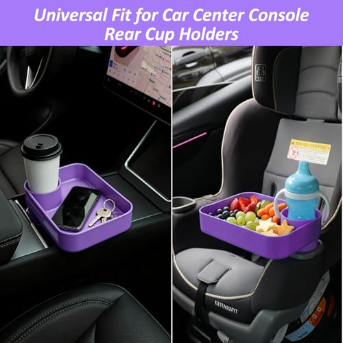 Car Seat Snack Tray for Kids, Mess-Free Square Travel Tray Cup Holder Snack Tray, Durable Car Food Tray for Toddlers, Universal Fit Kids Travel Road Trip Essentials (purple) - color: purple