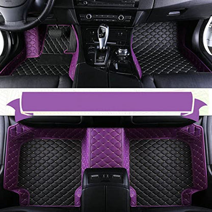 All-Weather car Floor Mats-Suitable for 98% of car Models Watherproof Leather car Floor mat (Purple and Black Beige) - color: Purple and black beige