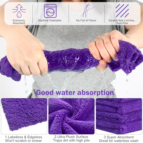 Tallew 15 Pcs 15 Pcs Car Microfiber Towels Buffing Drying Wash Cleaning Cloths Plush Large Towels Thick Care Polishing Detailing Waxing Scratch Proof Towel, 15.75 x 15.75 Inch (Purple) - color: Purple