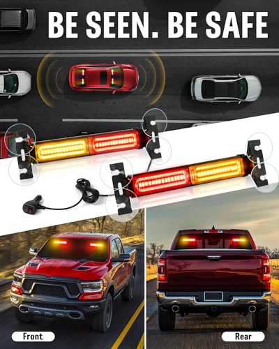 HLauto 1002L Emergency Strobe Traffic Advisor Light Bar: 40LED Dash Safety Warning Flashing Front/Rear Windshield Visor Light for Construction Vehicle, Trucks (2x10.7inch, Amber Red) - color: #04 Amber/Red