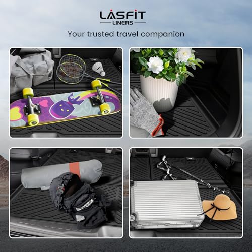 LASFIT Cargo Mat with Backrest Mat for Honda Pilot 2016-2022, Split & One-Piece Foldable Seating TPE Custom Fit Trunk Mat Cargo Liner with Seatback Mat Accessories, Black - style: 4）For Honda Pilot | 2016-2026 | Trunk Mat