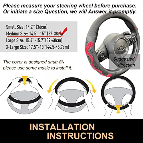 PINCTROT Comfy Grip Steering Wheel Cover, Anti-Slip Design, Universal 14.5-15 Inch(Silicone Red) - color: 2.Red, size: Medium(Standard) Size[14 1/2''-15'']