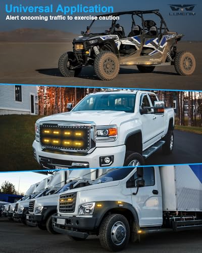 LUMENIX Grille Strobe Lights Kits for Trucks w/Controller, 8PCs High-Intensity LED Deck | Surface Mount Emergency Construction Vehicles Snowplow Side Marker Flashing Warning Light Assemblies - Amber - color: Amber