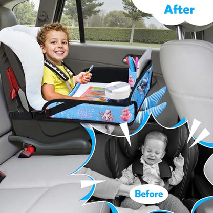 Kids Travel Tray for Toddler Carseat, Road Trip Activities Essentials for Toddler, Kids Lap Desk Tray with Tablet Holder Stand ＆ Dry Erase Board (Whale) - color: Whale