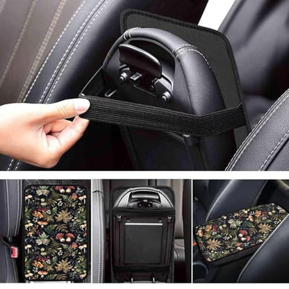 Dreaweet Car Armrest Cover Pad Black Center Console Cover Replacement for Car SUV Truck Sedan,Cute Mushroom Car Accessories for Women Girly - color: Mushroom Leaf