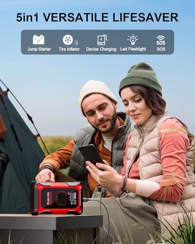 GOOLOO A3 Jump Starter with Air Compressor, 3000A Portable Car Battery Booster (9.0 Gas/6.5L Diesel) with 150PSI Auto-Shutoff Tire Inflator, 12V Supersafe Lithium Jump Box Car Battery Jumper Starter - color: Red